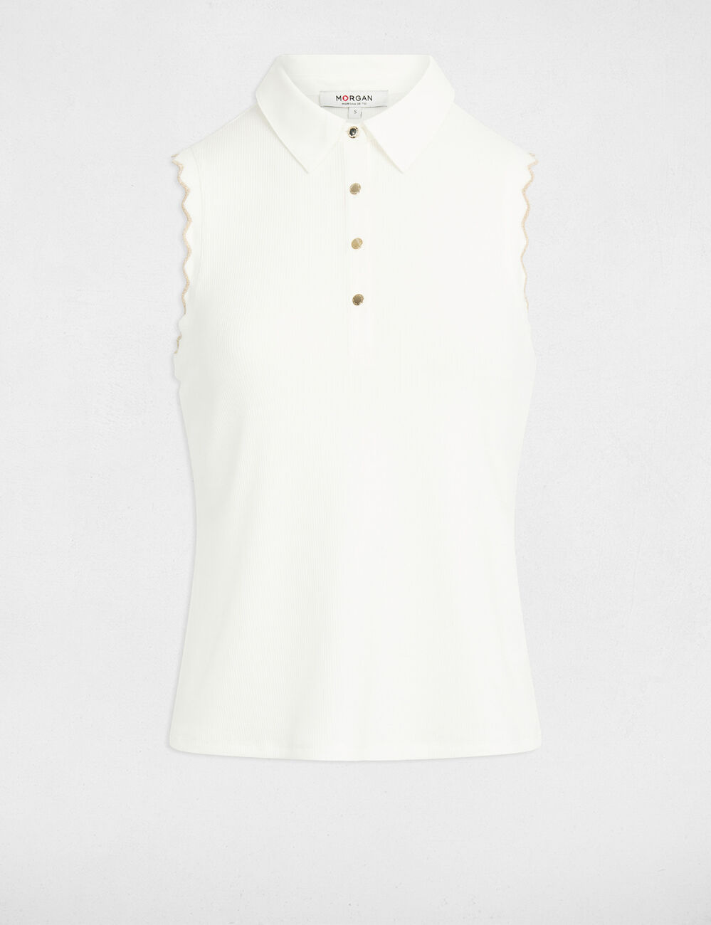 Top sans manches col revers blanc femme