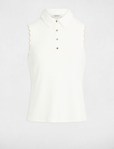 Top sans manches col revers blanc femme