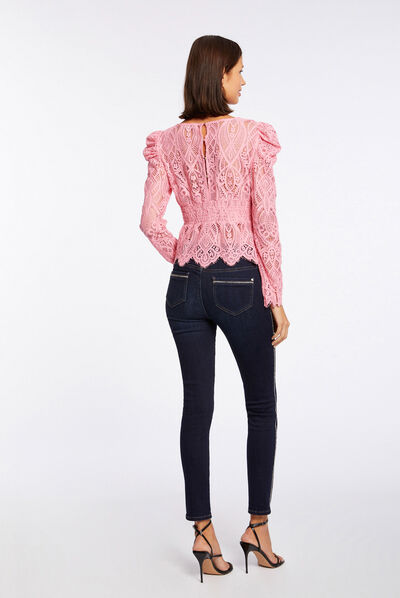 T-shirt met lange mouwen en kant  vrouw