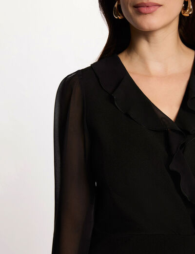 Robe voile col v noir femme