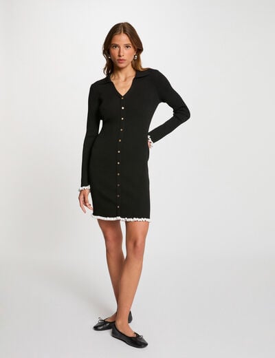 Robe tricot courte ajustée noir femme