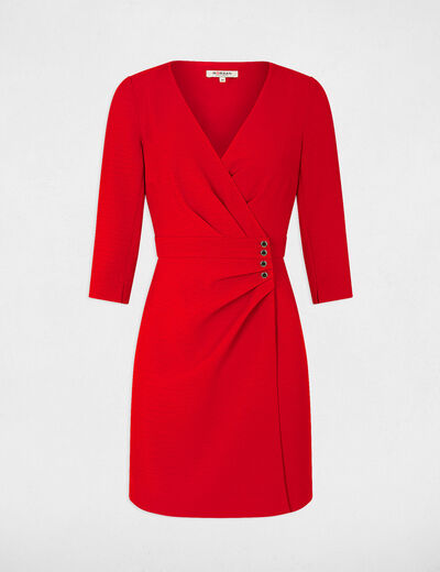 Robe portefeuille drapée manches 3/4 rouge femme
