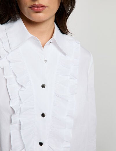 Chemise droite col &agrave; revers blanc femme