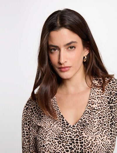 T-shirt cintré col v multicolore femme