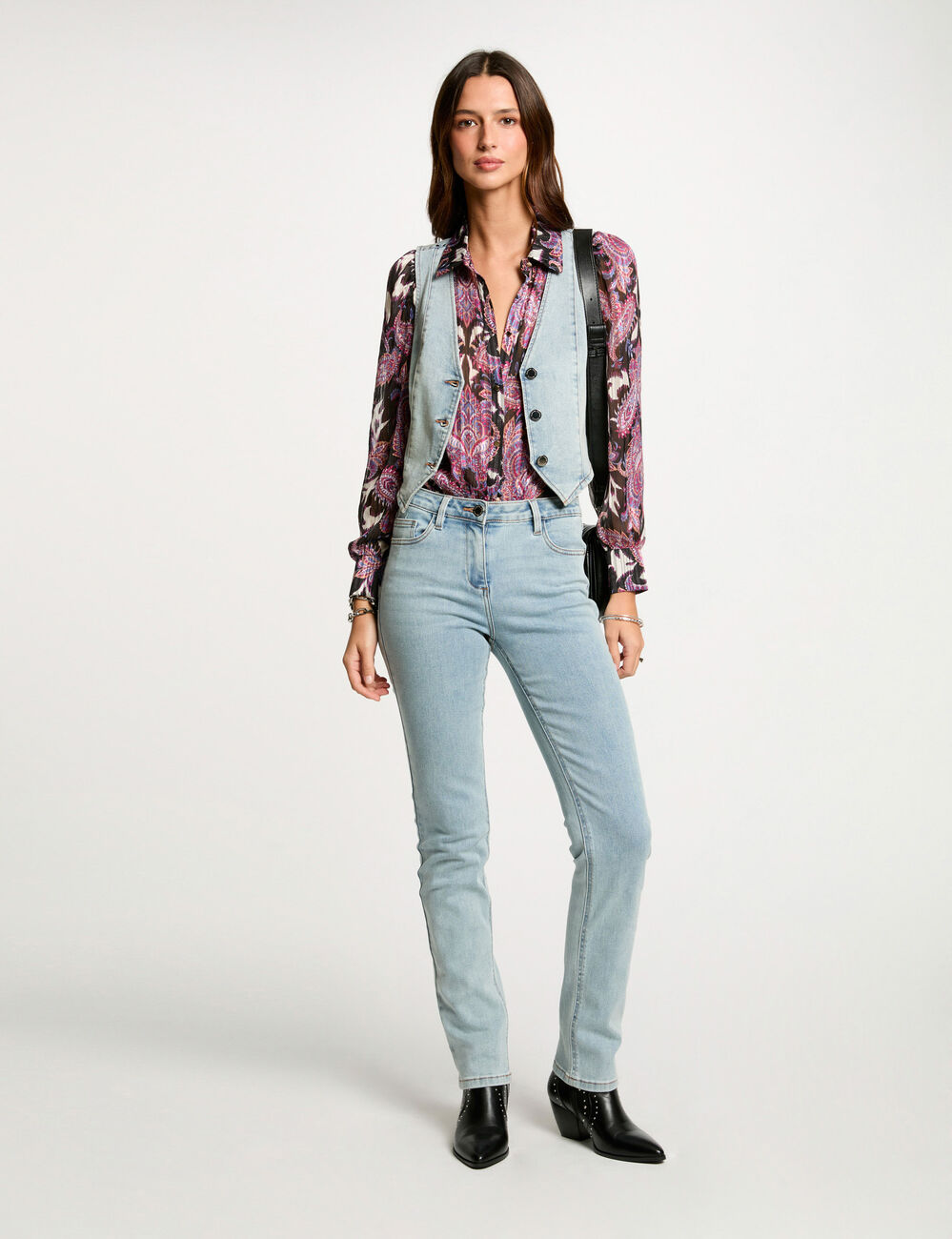Mouwloos denim top gebleekt denim vrouw