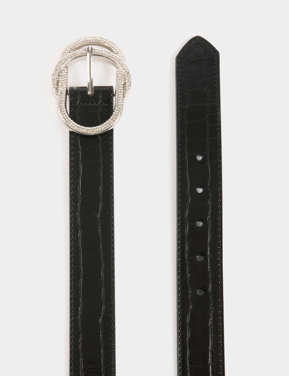 Ceinture croco boucle strass noir femme