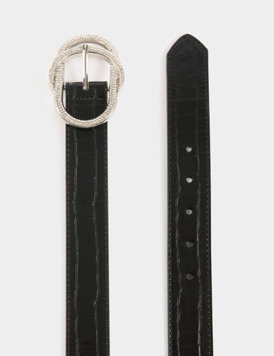 Ceinture croco boucle strass noir femme
