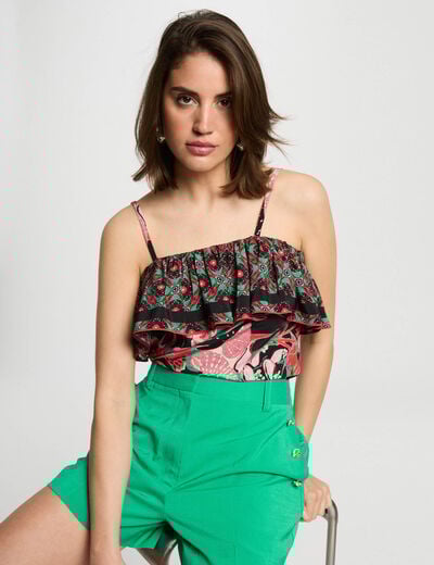 Top imprimé volants multicolore femme