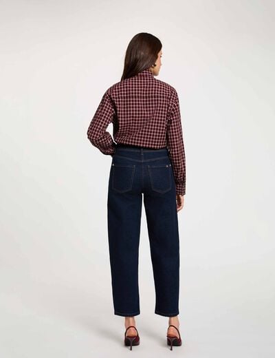 Hoge taille rechte jeans ruw denim vrouw