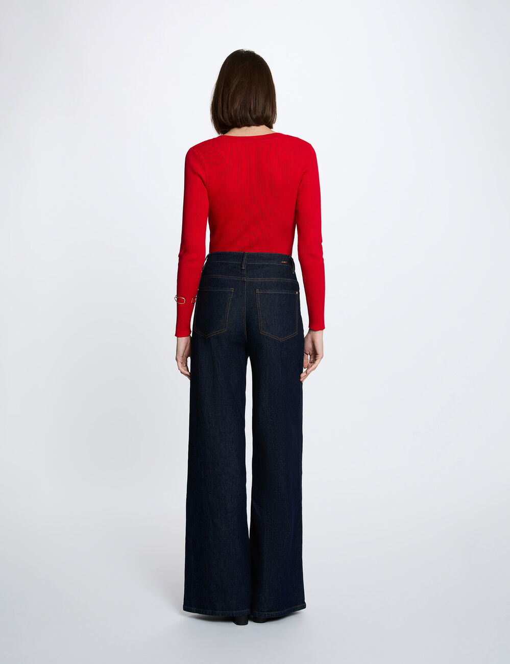 Trui met V-hals en fantasie rood vrouw
