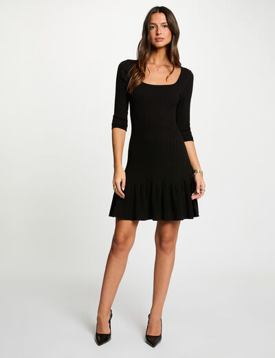 Robe tricot manches 3/4 noir femme