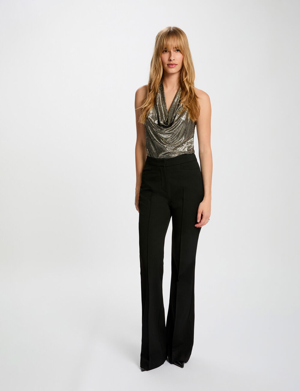 T-shirt met watervalhals goudgeel vrouw