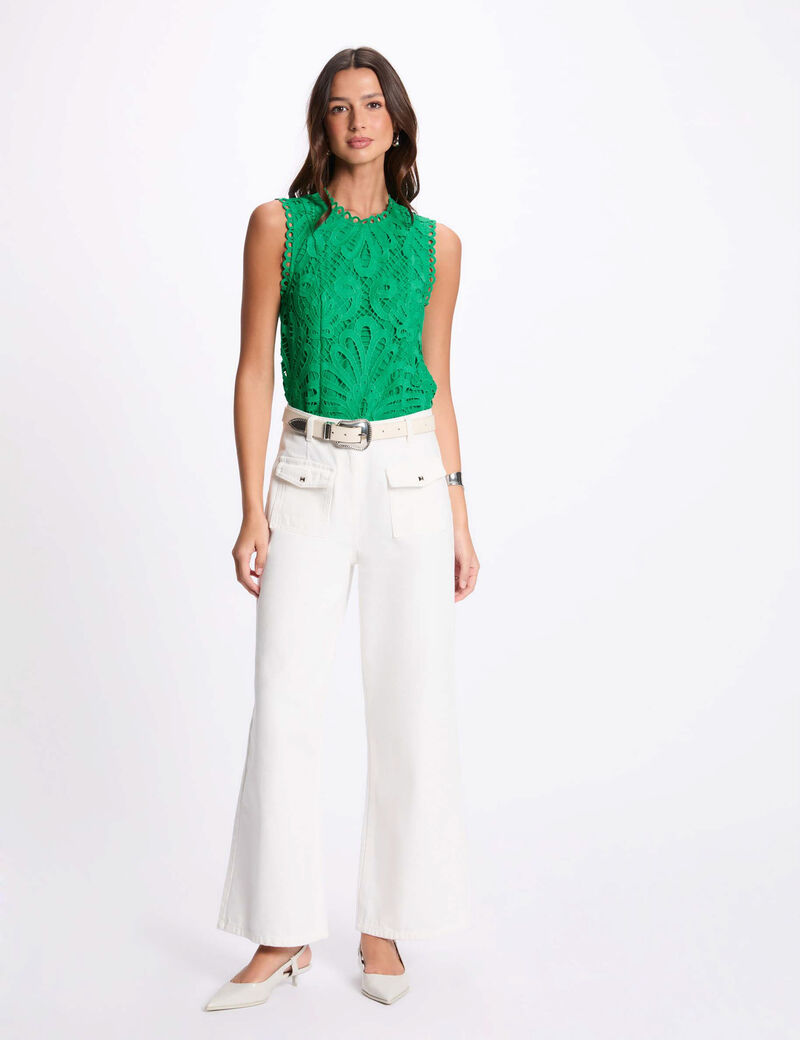 Top sans manches dentelle vert émeraude femme