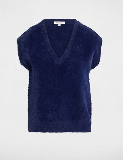 Pull sans manches bleu marine femme