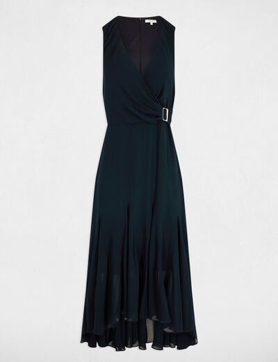 Soepele rechte midi-jurk marineblauw vrouw