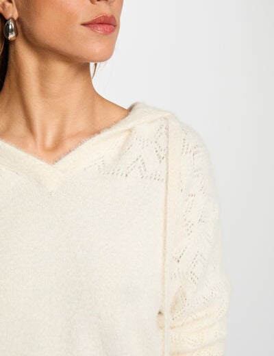 Pull à capuche ivoire femme