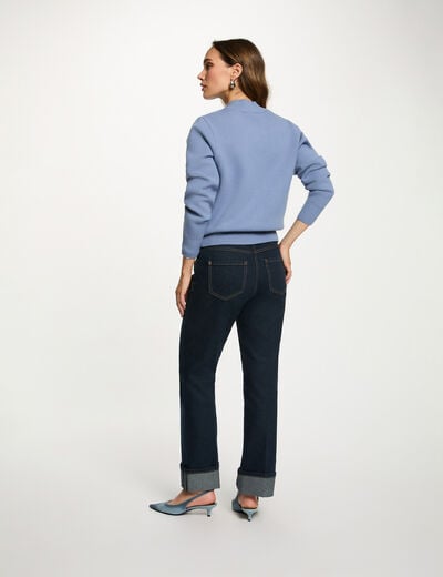 Rechte jeans met strass ruw denim vrouw