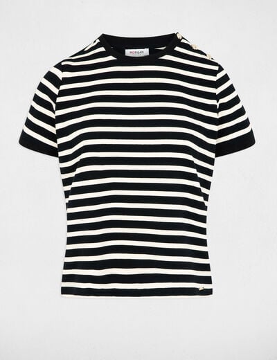 T-shirt ray&eacute; col rond noir femme