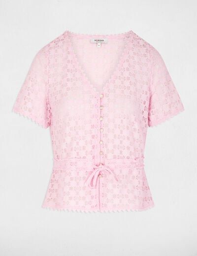 T-shirt manches courtes en dentelle rose femme