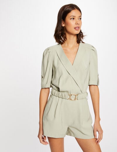 Rechte jumpsuit met ceintuur lichtgroen vrouw