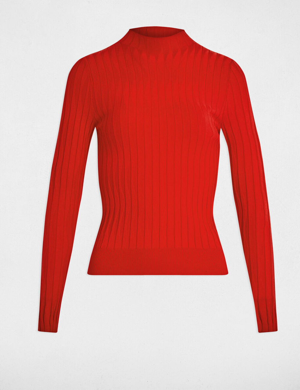 Pull cintr&eacute; col montant rouge femme