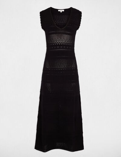 Robe tricot longue ajust&eacute;e bleu marine femme