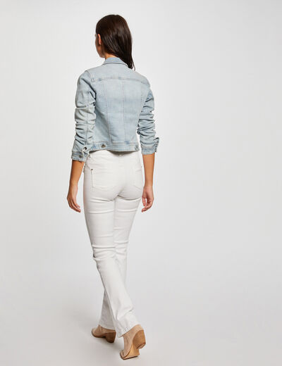 Rechte jeansjas met knopen jean bleached vrouw