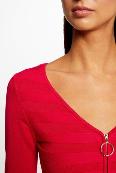 Pull manches longues à détail zippé rose moyen femme