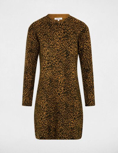 Robe tricot imprim&eacute; animal camel femme