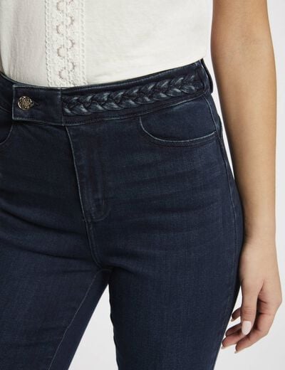 Rechte jeans met gevlochten details ruw denim vrouw