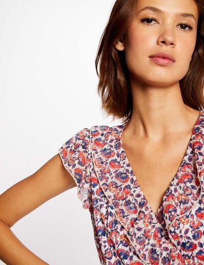 T-shirt manches courtes imprimé floral rose femme