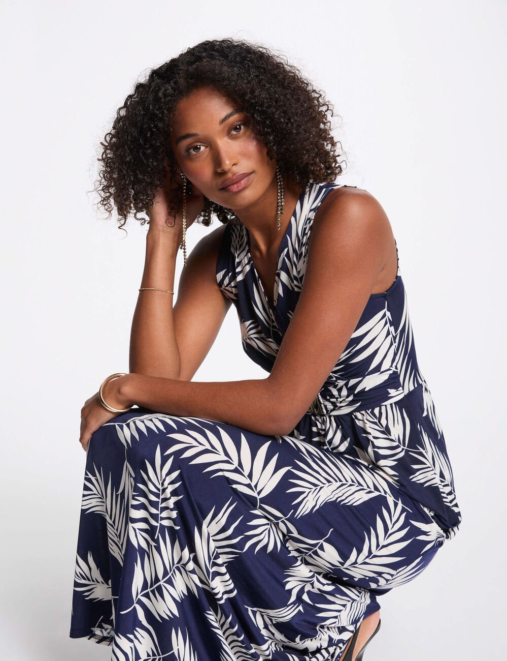 Lange rechte jurk met print meerkleurig vrouw