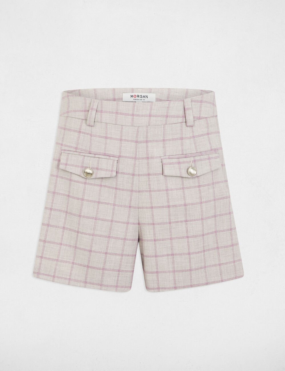 Short taille haute à carreaux multicolore femme