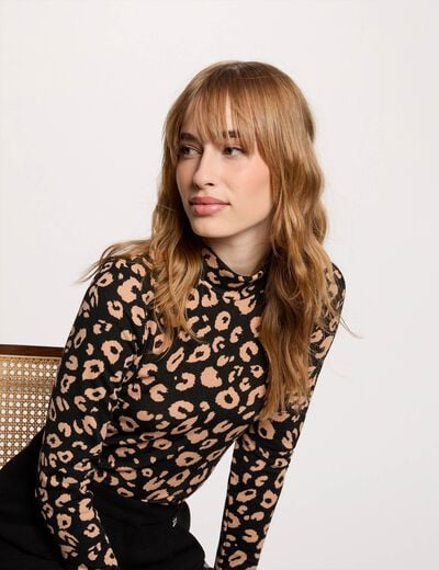 Getailleerd T-shirt met hoge hals zwart vrouw