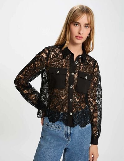 Chemise manches longues noir femme