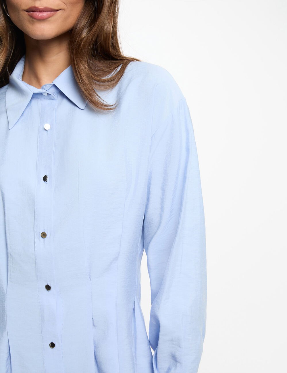 Robe chemise plis taille bleu ciel femme
