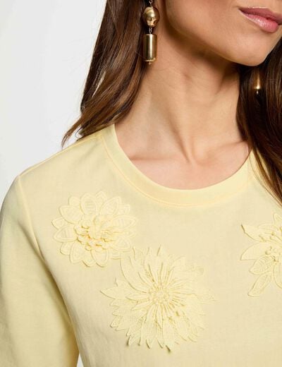 Recht T-shirt met ronde hals pastel geel vrouw
