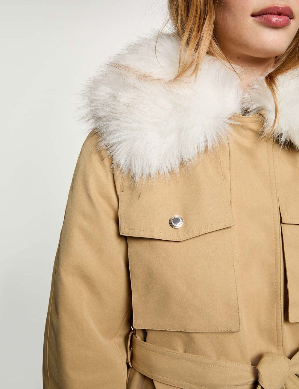 Parka met opstaande kraag beige vrouw