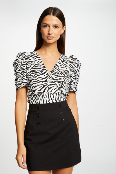 T-shirt met korte mouwen zebraprint meerkleurig vrouw