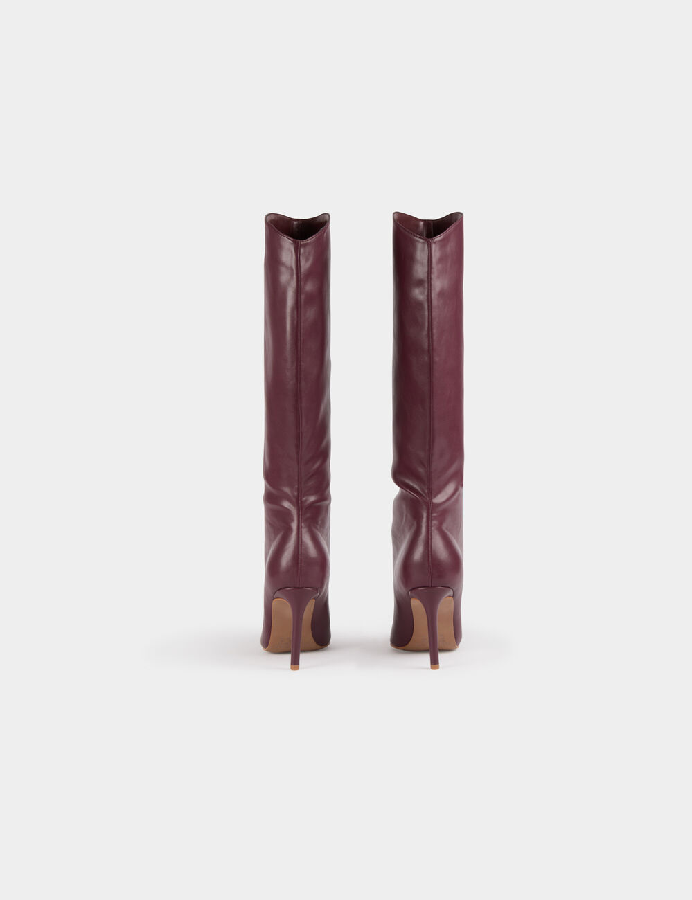 Bottes hautes à talons aiguilles en cuir prune femme