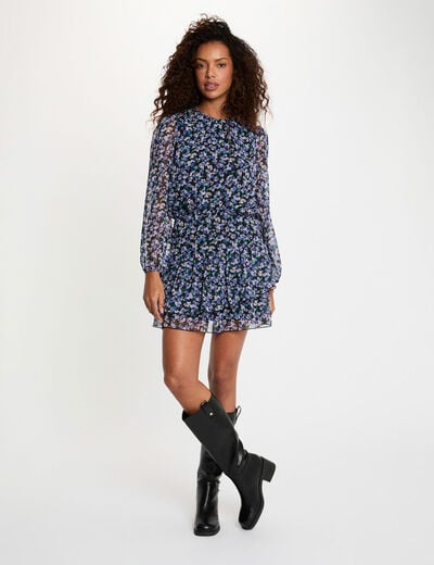 Robe courte col rond multicolore femme