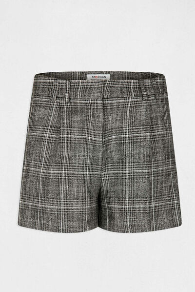 Short city ajusté à carreaux gris moyen femme