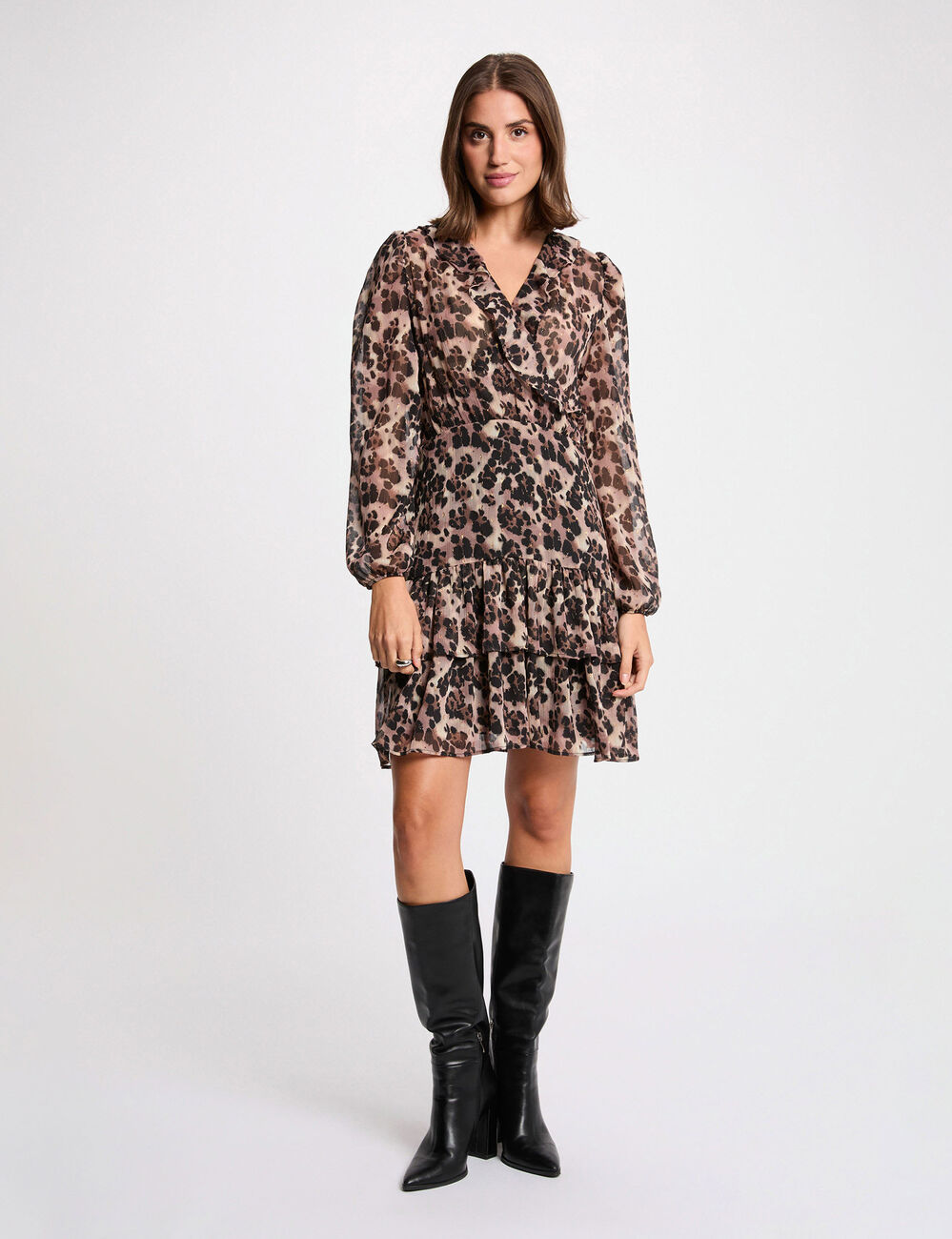 Robe courte col v multicolore femme