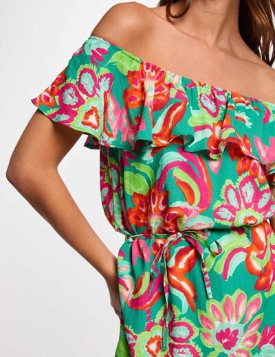 Robe midi évasée imprimée multicolore femme
