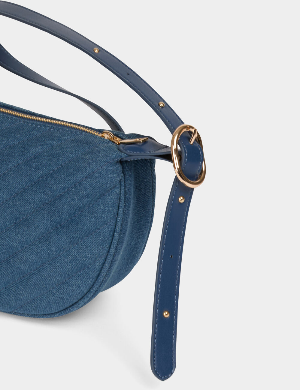 Halve maan tas met stiksels stone washed denim vrouw