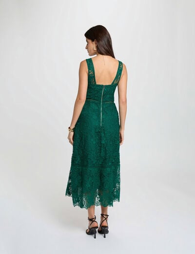 Robe longue dentelle vert femme