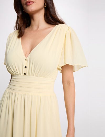 Robe longue fluide jaune pastel femme