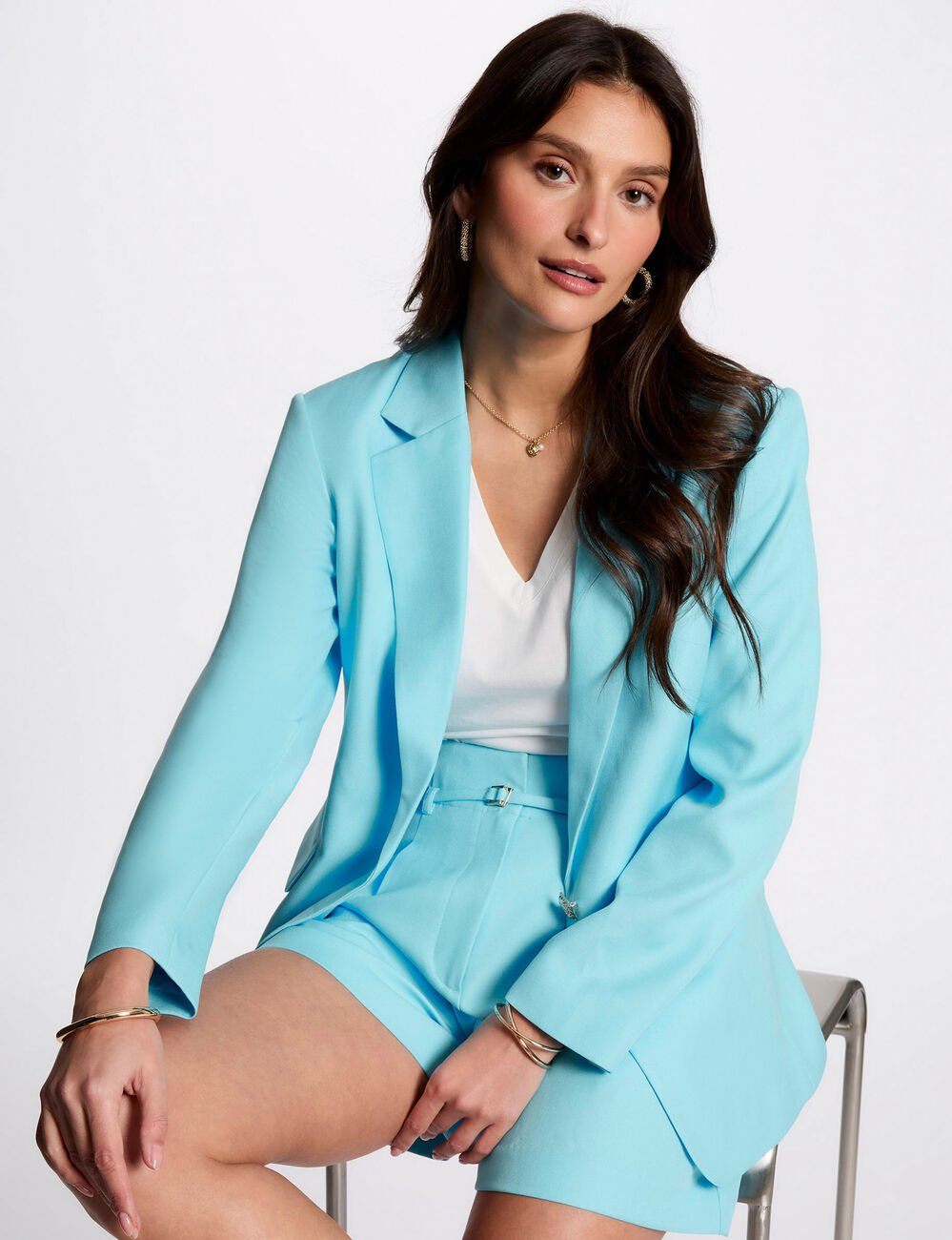 Blazer cintrée bleu ciel femme