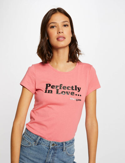 T-shirt manches courtes à inscription rose femme