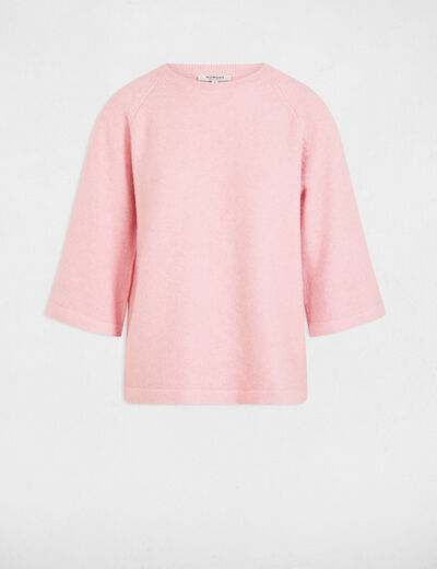 Pull manches 3/4 oversize rose poudrée femme